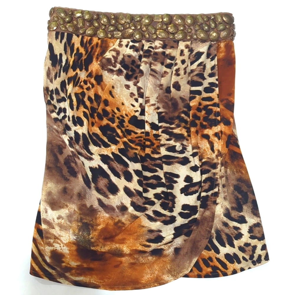 Cache Beaded Leapard print tube top